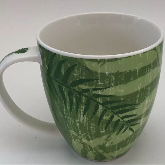 Starbucks 2006 coffee cup mug green white fern leaf handle and body 14 Oz - Picture 3 of 12